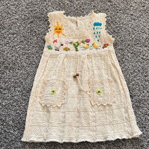 Handmade Peruvian Embroidered Cream Kids Dress